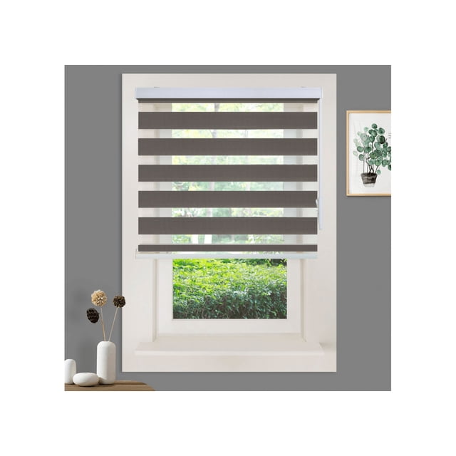 WYMO Zebra Blinds 36 x 24 INCH - Sheer Horizontal Blinds and Shades for Daytime and Nighttime - Light Filtering Roller Shades for Windows - Dark Grey - Manual Control Stick