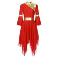 thumbnail image 3 of RUNQHUI Robe de Danse Métallique pour Femmes, une Épaule, Manches Évasées, Tunique de Danse Liturgique, Rouge TTG, 3 of 7
