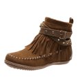 thumbnail image 2 of LSLJS Bottes à Franges pour Femmes à Bout Rond avec Fermeture Éclair Latérale, Couleur Unie, Talon Plat, Tige Basse, Bottines à Franges pour Femmes, Bottes pour Femmes, 2 of 9
