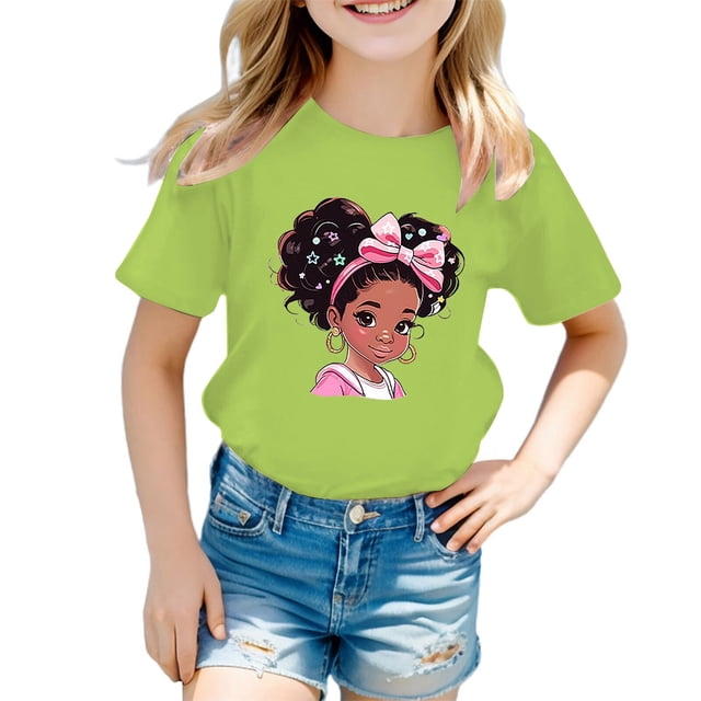 PMVFHDE Hauts pour Filles Hauts pour Fille Hauts pour Fille T-Shirts Tendance pour Fille T-Shirts Graphiques pour Filles T-Shirts Graphiques pour Enfant T-Shirt Graphique pour Filles Col Rond Manches Courtes T-Shirt Vert Pâle, 7-8 Ans