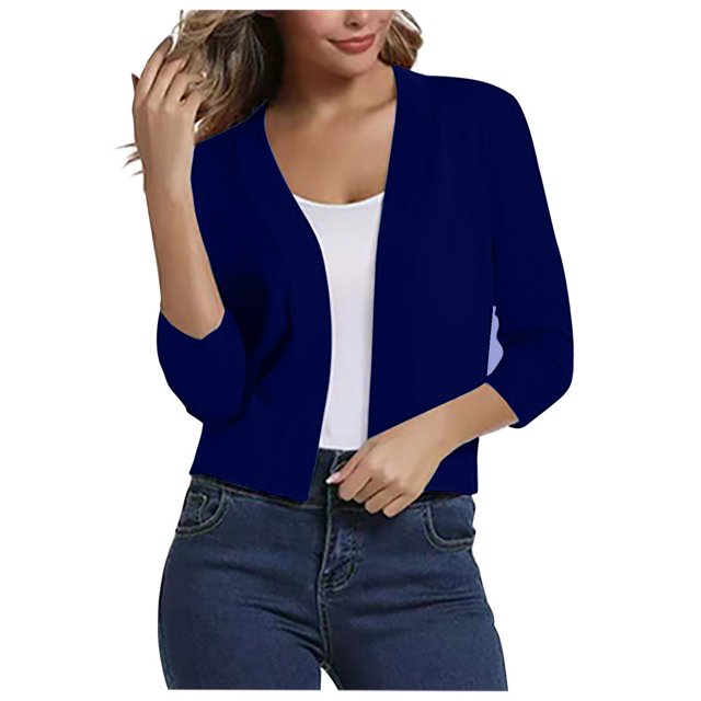 LNGOOR Cardigan Court en Tricot Décontracté pour Femmes, Manches 3/4, Léger, Ouvert à l'Avant, Chandail Blouse, Manteau d'Automne et de Printemps pour Dames, Vert Menthe