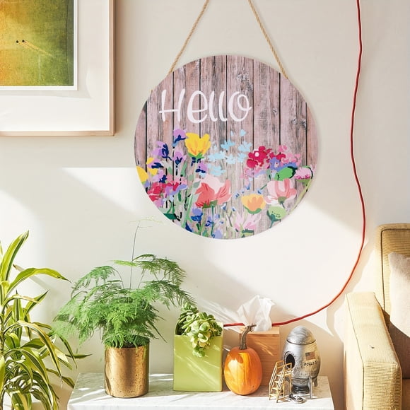 Vaidha Summer Welcome Sign for Front Door | Wooden Hanging Door Decor with Heart Accents | 11.81x11.81 Inch Rustic House Number Plaque | Spring and Summer Porch Decoration