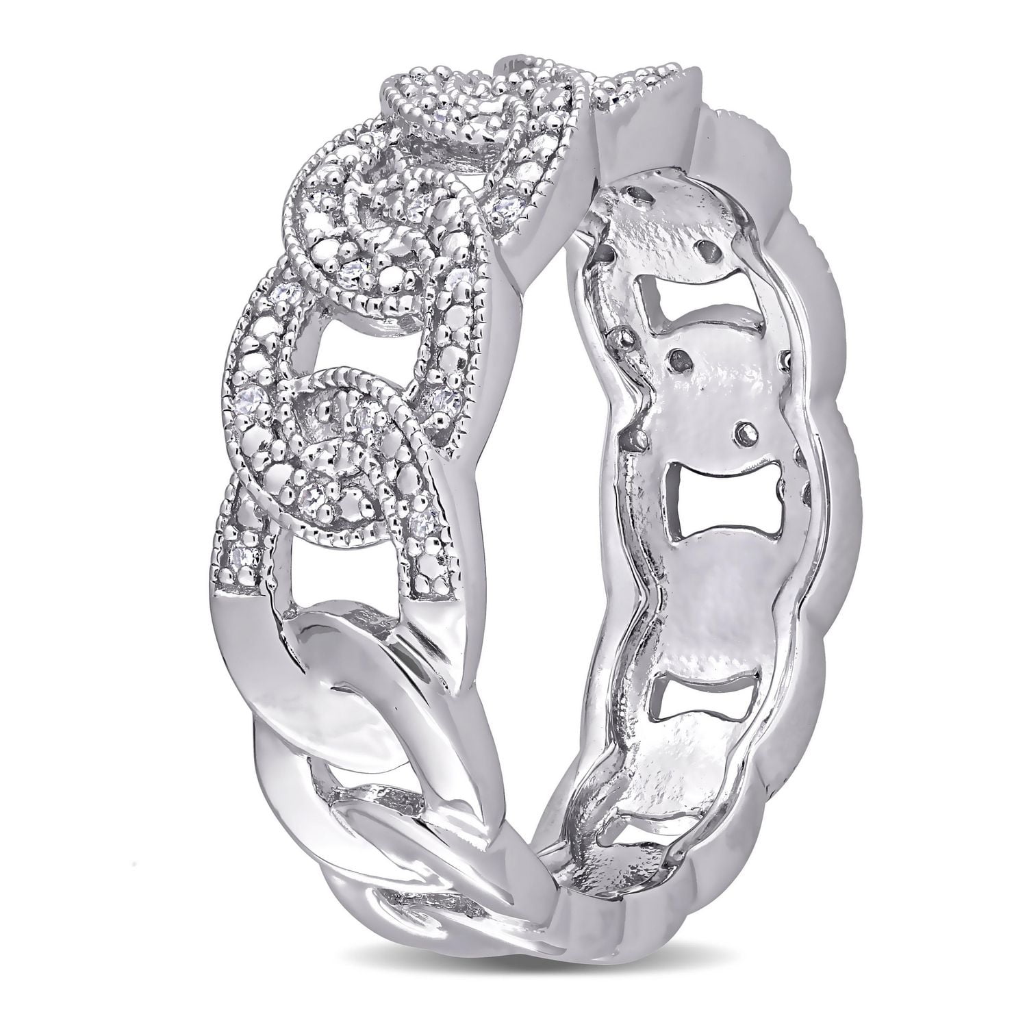 Bague ovale à maillons de Miabella avec 1/10 carat poids total de diamants en argent sterling