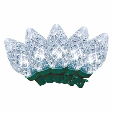 Guirlande lumineuse de Noël Holiday Time, 25 DEL C7 blanc froid ultra-lumineuses à facettes diamantées, avec fil vert, 14,1 pi