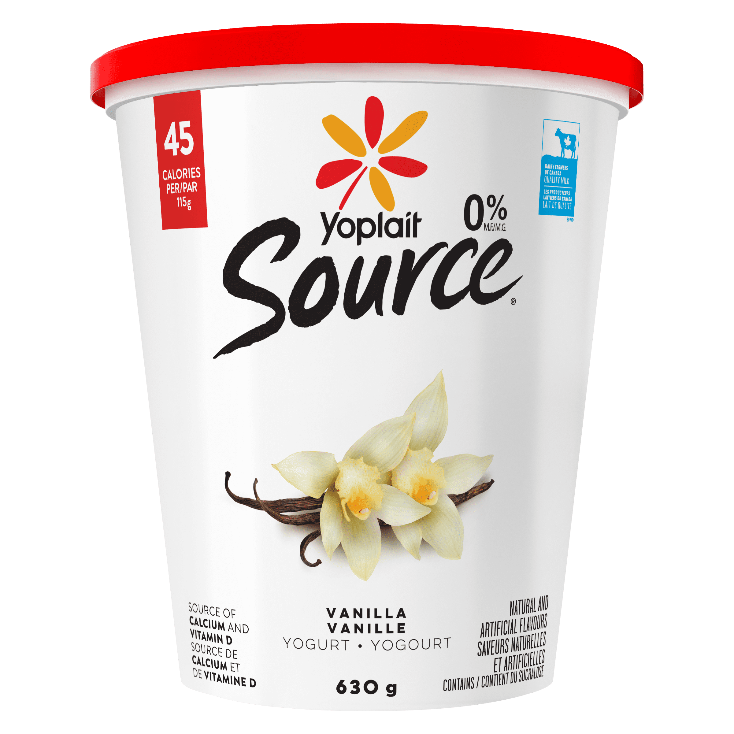 Yogourt traditionnel onctueux Yoplait Source 0 %, vanille, sans sucre ajouté, 630g