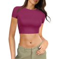 thumbnail image 1 of Hiiyo T-Shirt Court pour Femme à Manches Courtes, Col Ras du Cou, Coupe Ajustée, T-Shirt d'Été, Tailles P, 1 of 3