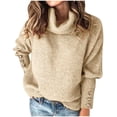 thumbnail image 1 of Kcodviy Able Ladies Bowknot Solid Trendy Sweaters Color Button Sleeve Knitted Bubble Sleeve Sweater Casual Sweater Warm Top, 1 of 4
