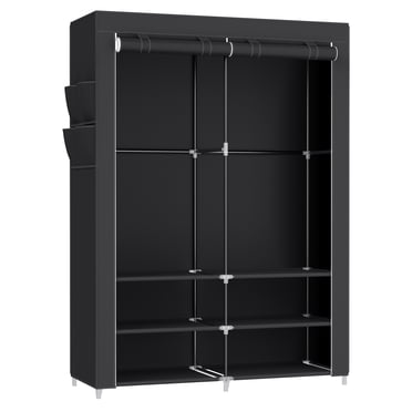 SONGMICS HOME Placard portable avec porte-chaussures, étagères et poches, organisateur spacieux pour la chambre à coucher, noir