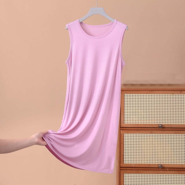 Elvqul Chemises de Nuit Unies pour Femmes Grande Taille Robe en Coton pour Dames Boutonnée Sans Manches Pyjamas pour Femmes Rose