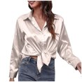 thumbnail image 4 of Heliisoer Women Satin Long Sleeve Button Down Work Blouse Tops Going T-Shirt, 4 of 5