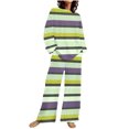 thumbnail image 2 of TIMIFIS Ensembles de Détente à Rayures pour Femmes 2 Pcs Décontractés Amples Col Ras du Cou Haut à Manches Longues et Pantalons Longs Tenues, 2 of 5