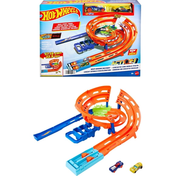 Hot Wheels Whip Around Raceway, 2 Toy Cars in 1:64 Scale, Storage - Walmart Exclusive