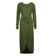 thumbnail image 3 of cfhntfmh Robes de Cocktail pour Femmes Automne Confortables Col Rond Manches Longues Longue Robe Maxi Douce Aguichant Ceinturée Fente Latérale Robe de Soirée, 3 of 3