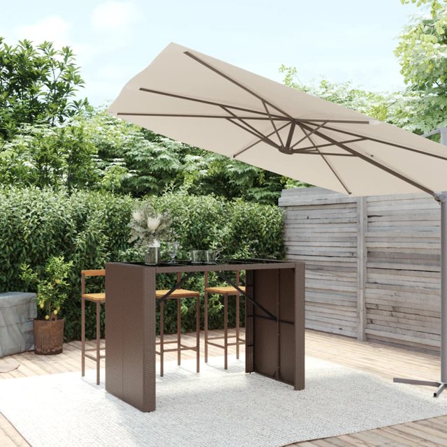 vidaXL Bar Table with Glass Top Brown 145x80x110 cm Poly Rattan