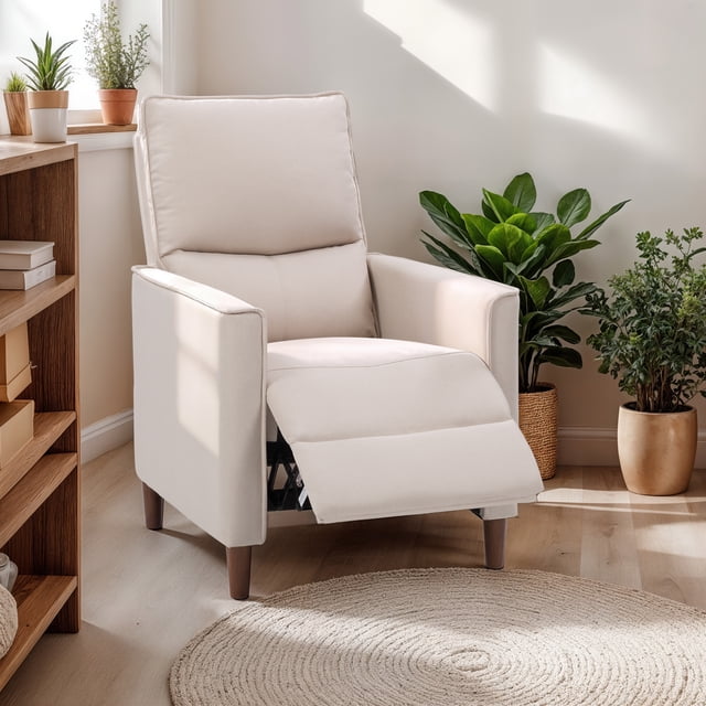 Fauteuil inclinable manuel d'intérieur CorLiving en aulne, revêtu de tissu beige, avec dossier inclinable et pieds en bois