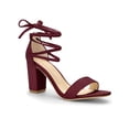thumbnail image 1 of BLISSFUL STEP Women's Sandals Solid Summer Block Heels Lace up Sandals Burgundy 8, 1 of 8