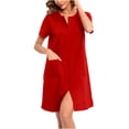thumbnail image 2 of Besolor Robe de Pyjama à Manches Courtes pour Femmes, Fermeture Éclair, Col Ras du Cou, Été, Longueur Genou, Peignoirs, Chemise de Nuit avec Poches, 2 of 7