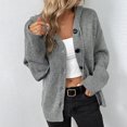 thumbnail image 4 of IROINID Women's Short Cardigan Open Front Jacket Solid Color Long Sleeve Leisure Loose Dark Color Rope Knitting Cardigan Jacket, Gray, 4 of 7
