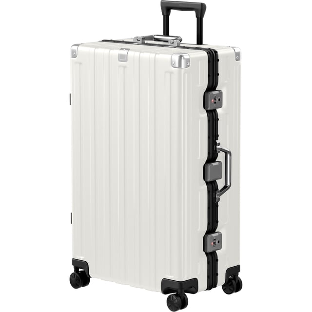 Valise Enregistrée Cadre en Aluminium avec Roues PC ABS Coque Rigide Sans Fermeture Éclair avec Serrure TSA 28 Pouces Blanc
