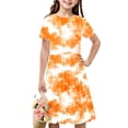 thumbnail image 1 of Offre Hebdomadaire d'Été Iumwxz Robe Tunique Plissée Robe Ample Ligne A Robes Col Rond Teinture sur Nœuds Graphique Robe à Manches Courtes pour Enfants Robes Amples et Fluides pour Aller Magasiner 4-14a, 1 of 7