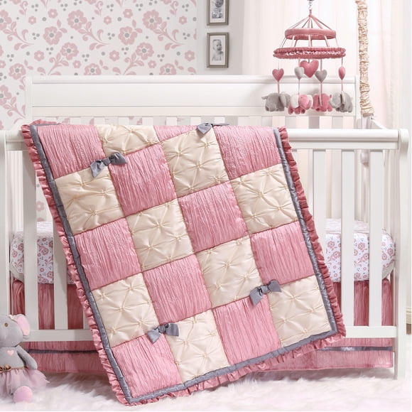 The Peanutshell Bella Collection Ensemble de Literie de Bassinette pour Bébés Filles, Ensemble de Lit de Nurserie 3 Pcs, Rose et Or