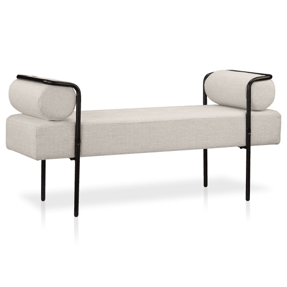 Bouclair Oatmeal Fabric and Black Metal Bench