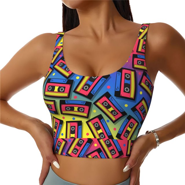Disketp Vintage Audio Cassettes for Breathable Sports Vest for Yoga, Fitness, and Dance Women's Sports Vest with Performance Stretch-Large