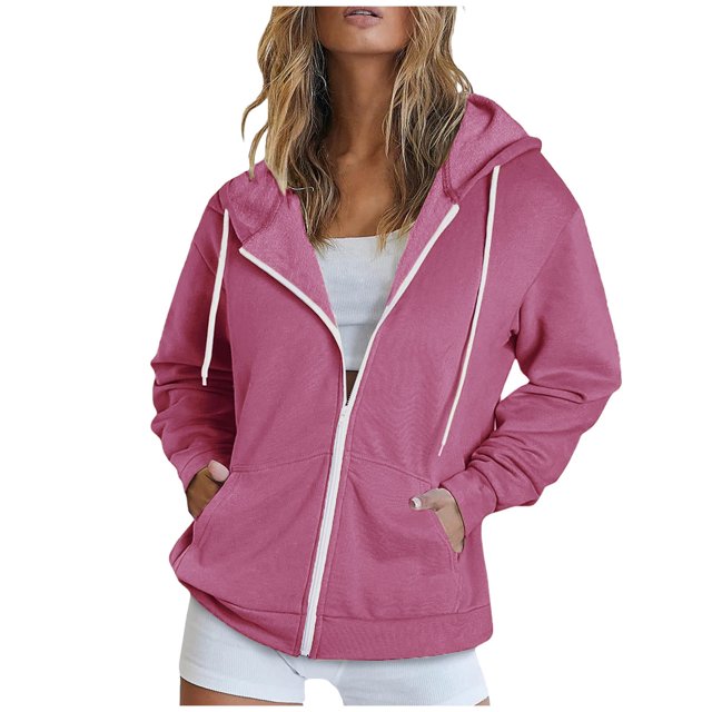 Timegard Zip up Hoodies for Women Long Sleeve Sweatshirt Fall Winter Solid Color Comfy Jacket with Pockets
