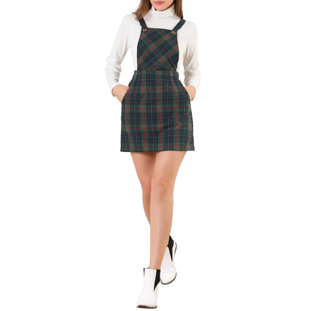 INSPIRE CHIC Robe à Bretelles Décontractée pour Femme à Imprimé à Carreaux à Bretelles Ajustables Vert TP