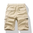 thumbnail image 4 of Men Casual Solid Zipper Button Pockets Elastic Waist Cropped Cargo Shorts(Khaki,L), 4 of 8