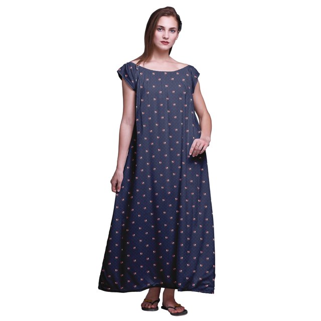 Bimba Robe Longue Maxi Imprimée pour Femmes en Rayonne, Vêtements de Nuit à Manches Courtes