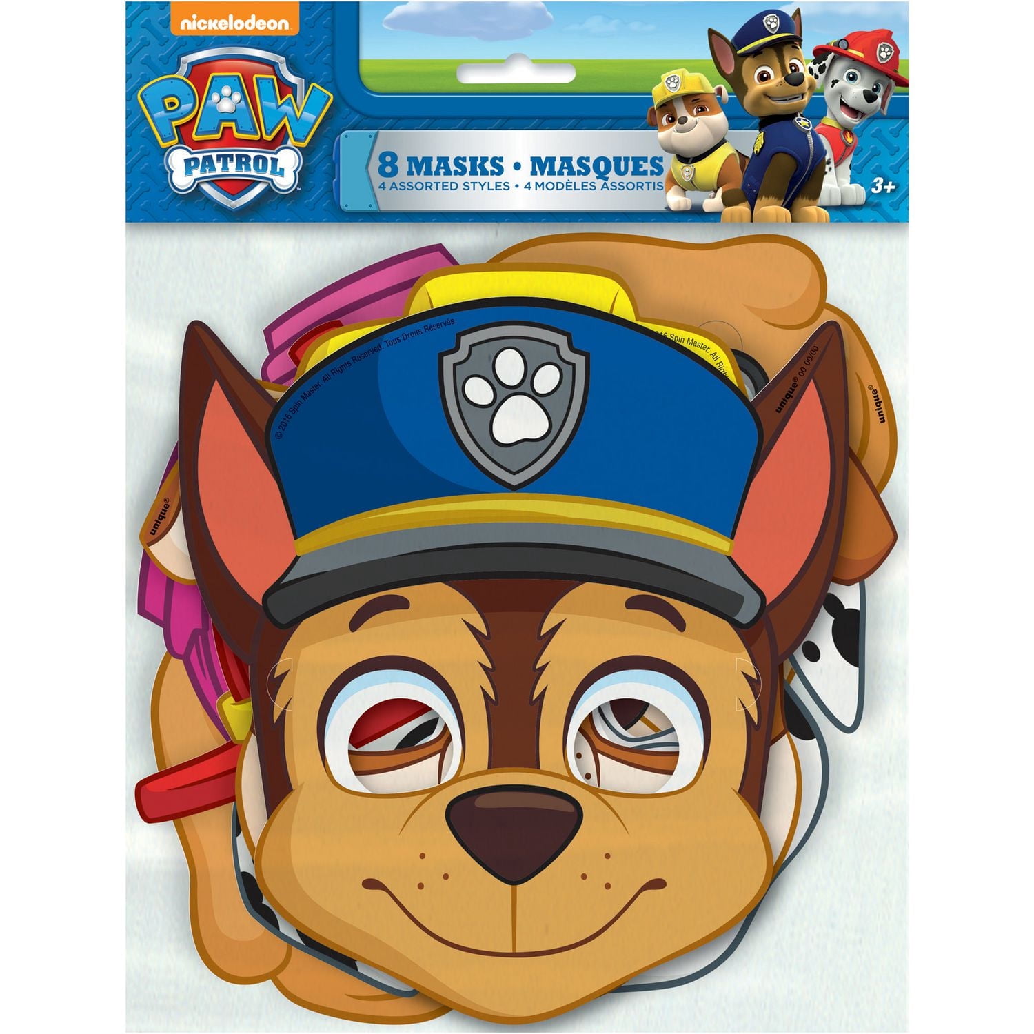 Masques de fête Paw Patrol, 8 ct