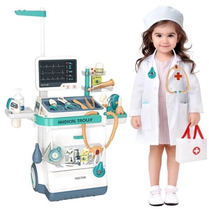 Jovow Doctor Kit pour enfants, set de station médicale pour garçons & Filles,Faire semblant de kit médical jouet, Mobile Cart avec des fonctions sonores et lumineuses, Kids Doctor Kit pour les tout-petits