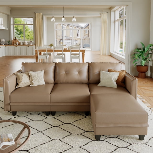 LLappuil Modular Sectional Sofa, 4 Seat Modular Sectional Sofa with Storage, Faux Leather Waterproof Sofa for Living Room