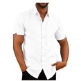 thumbnail image 4 of Chemises d'Été en Lin pour Hommes à Manches Courtes, Unies, Décontractées, Amples, Robe, Hauts Doux, T-Shirt, 4 of 5