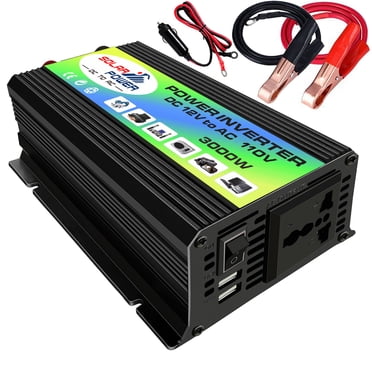 Amdohai Peaks Power 3000W Modified Sine Wave Inverter High Frequency Power Inverter DC 12V to AC 110V Converter Car Power Charger Inverter with 2.1A Dual USB Port Battery Clips