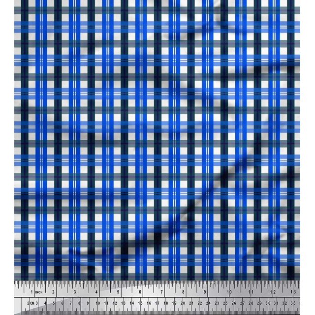 Soimoi Poly Georgette Fabric Gingham Check Print Fabric by Yard 42 Inch Wide