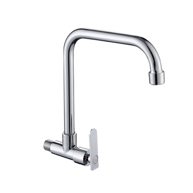 BUYISI Brass Chrome Kitchen Sink Faucet Wall Mount Tap Single Handle Cold Water Taps