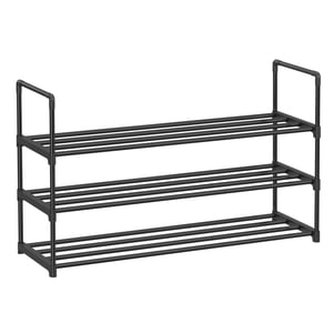 SONGMICS Raquette de chaussures, 3 Organisateur de chaussures Tier, plateau de rangement de chaussures en métal pour 15 Paires de chaussures, Facile à assembler, Entrée, Noir ULSA303B02