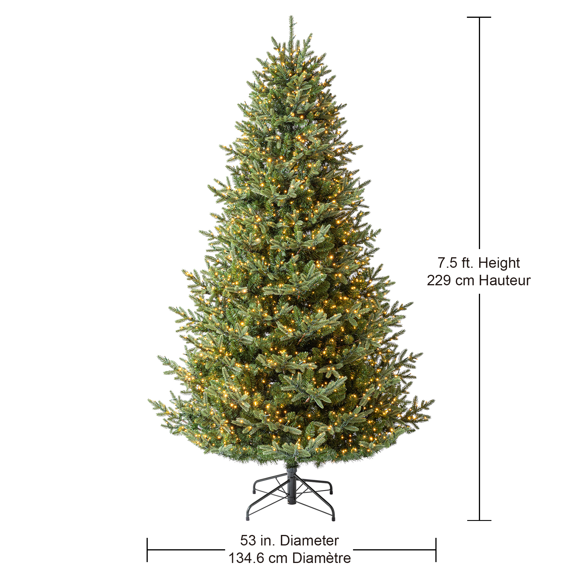 Holiday Time Arbre de Noël artificiel Épinette Complet Régulier Verona Pré-Éclairé de Simple Shape Quick SetMD 7.5 pi (2,29 m) en PE/PVC - Vert