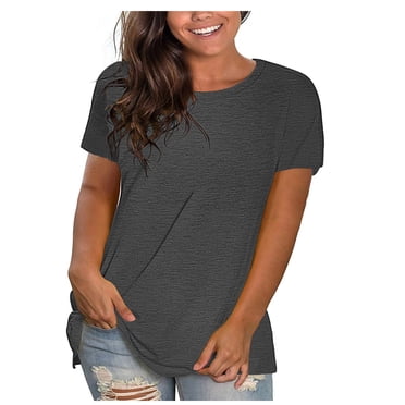 zanvin Hauts d'Été pour Femmes Mode Grande Taille Uni Col Rond Ample T-shirt à Manches Courtes Chandail Hauts Gris,G-4TG