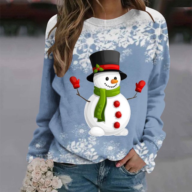 Qertyioot Christmas Women Mode Sweat-Shirt Décontracté, Manches Longues Col Rond Imprimé Ample Tops