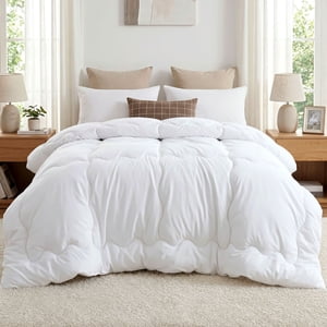 MARNUR Queen Comforter Duvet Insert, 300GSM All Season Down Alternative Cooling Bedding, Soft & Silent Brushed Fabric with 8 Corner Tabs, Machine Washable, White