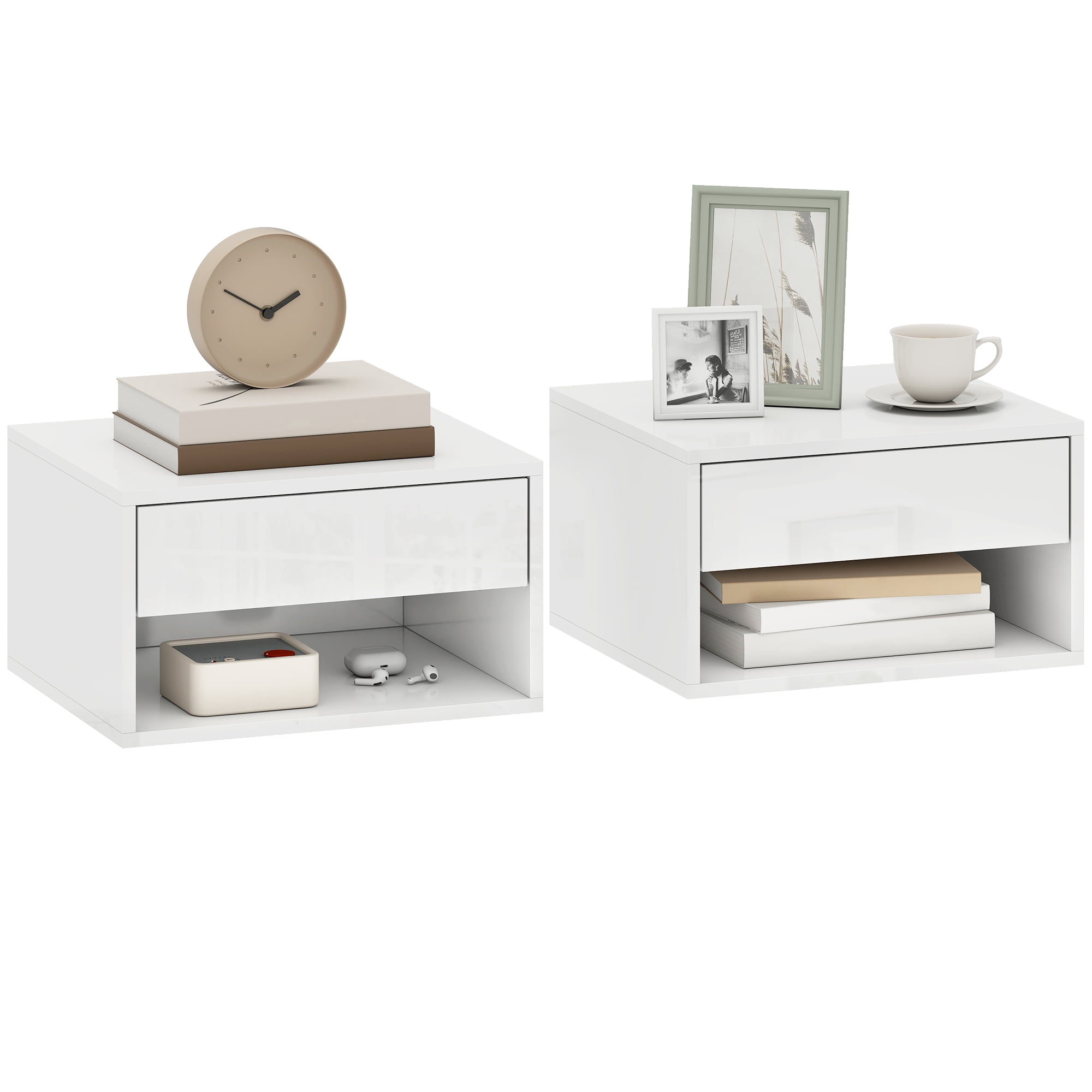 HOMCOM Floating Bedside Tables Set of 2, Wall-Mounted Nightstand White
