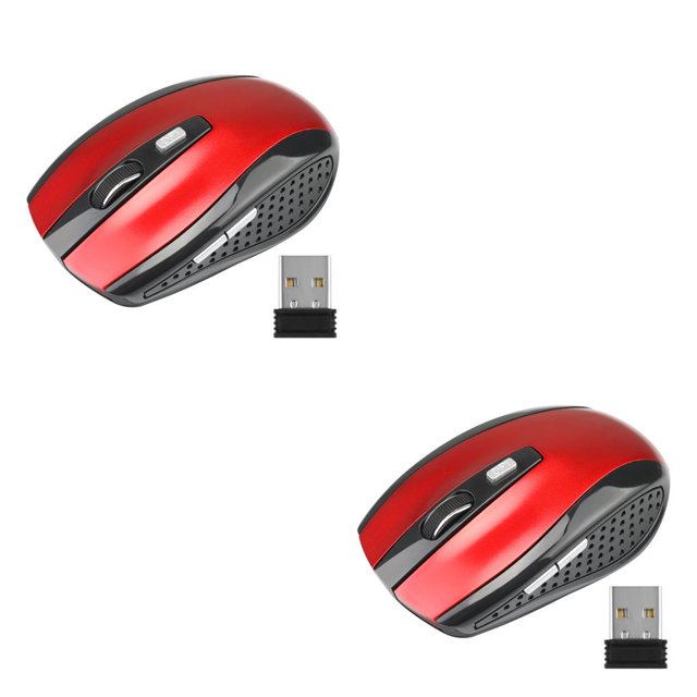 crativent Computer 2.4Ghz Wireless Optical Mouse Quick Speed 6 Buttons Plastic Gaming Mice DPI Adjustable Portable Accessory Red 2Set