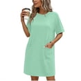 thumbnail image 2 of ShomPort Robe T-Shirt d'Été pour Femme Décontractée à Manches Courtes, Col Rond, Basique, Ample, Mini, avec Poches, 2 of 6