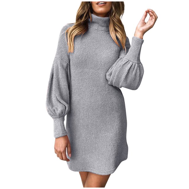 Fridja Robe Chandail à Col Roulé pour Femmes, Chandail à Manches Longues pour Dames, Mini Robes