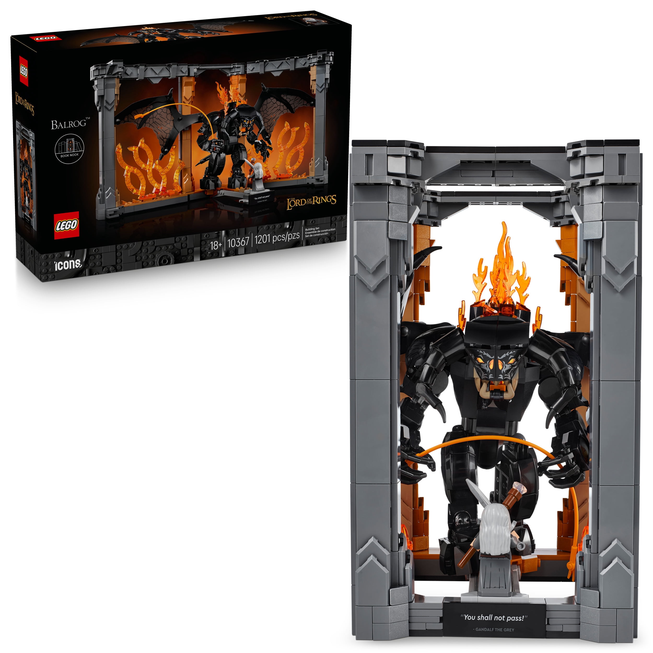 LEGO Icons The Lord of the Rings: Balrog Book Nook Bookshelf Decor Kit for Adults 18+ - DIY Craft Idea for Book Lovers - Home or Room Decor for Movie Fans - Collectible Gandalf Minifigure - 10367