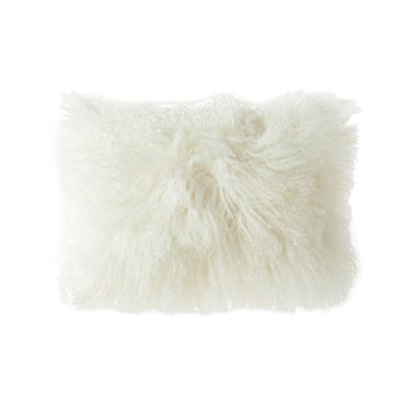 Coussin Lombaire en Fourrure d'Agneau Mongol Blanc avec Insert en Polyester