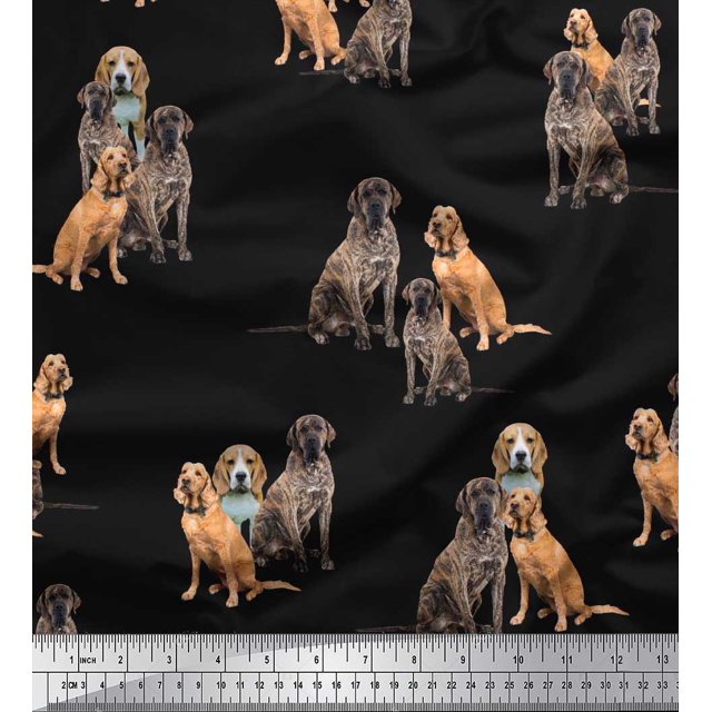 Soimoi Rayon Fabric Beagle,Cane Corso & English Cocker Spaniel Dog Printed Fabric 1 Yard 56 Inch Wide
